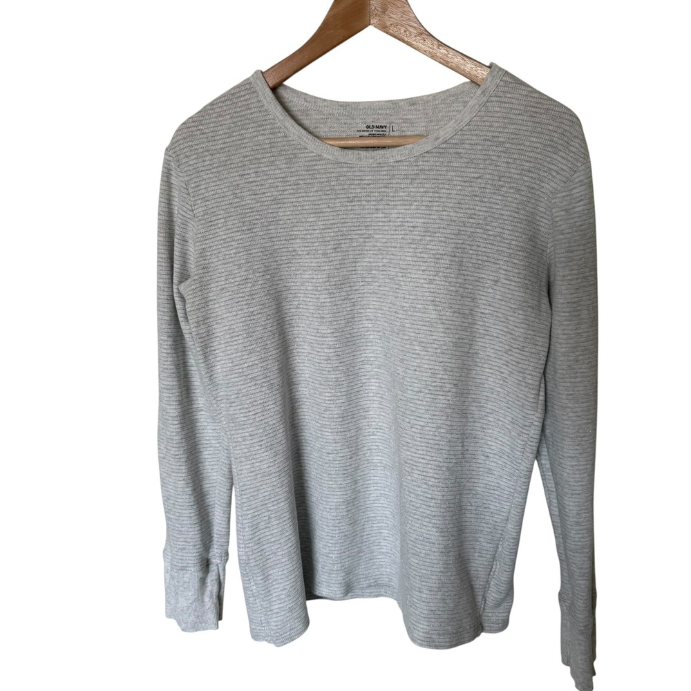 Old Navy Long Sleeve Top Womens Large Gray Good Metallic Shimmer‎ Ribbed Knit